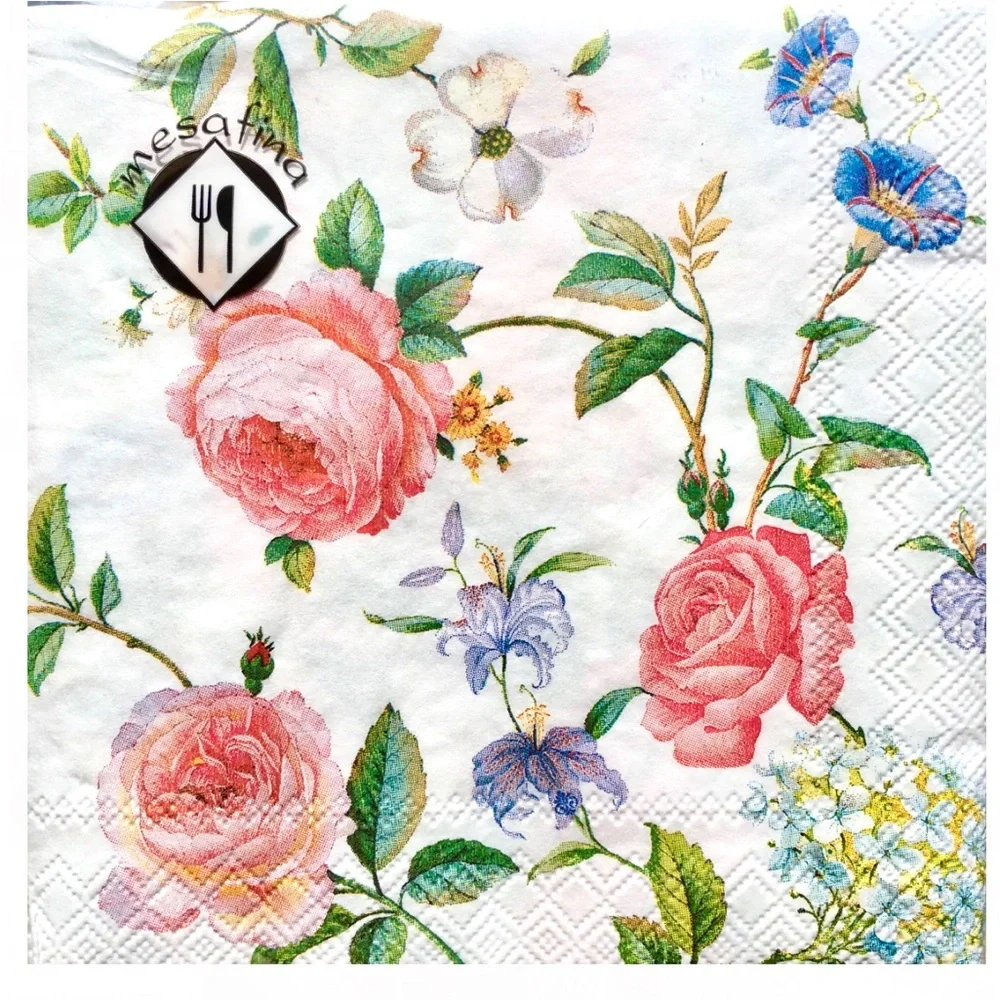 MesaFina Grace Floral Paper Cocktail Beverage Napkins, 40 ct